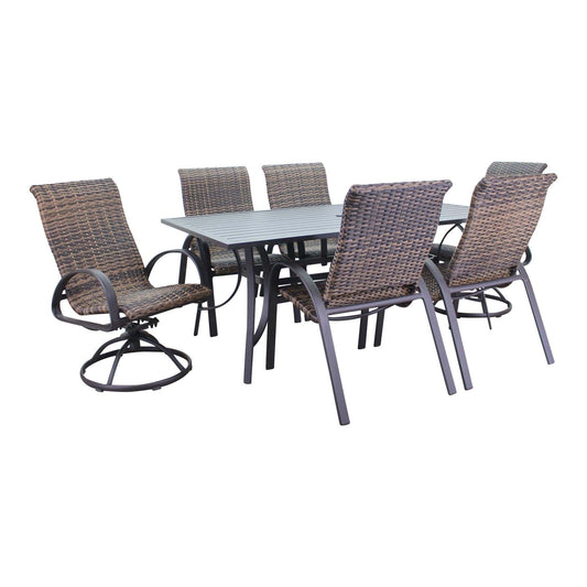 Courtyard Casual Outdoor Dining Set Courtyard Casual -  Santa Fe 7 pc Mixed Dining Set in White with 72" Rectangle Table, 2 Swivel Rockers and 4 Wicker Chairs | 5910