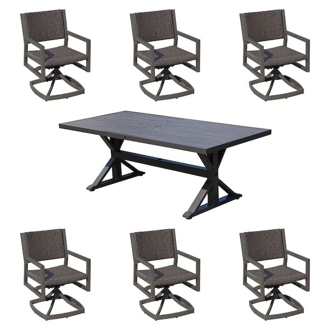 Courtyard Casual Outdoor Dining Set Courtyard Casual -  Venice 7 Piece Rectangle Motion Dining Set 84" Dining Table and 6 Swivel Spring Chairs | 5343