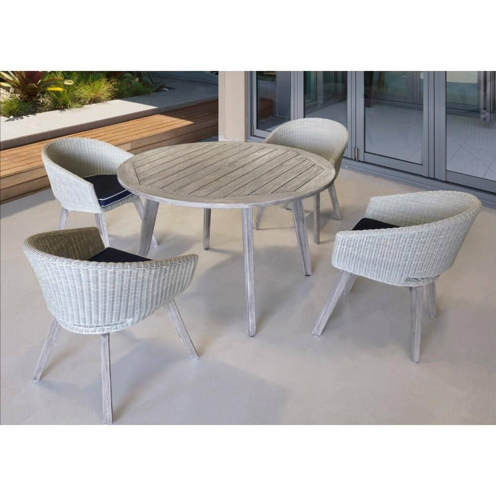 Courtyard Casual Outdoor Dining Table Courtyard Casual -  Driftwood Gray Teak Round La Jolla Outdoor Dining Table W/ Umbrella Hole and Cover | 5017