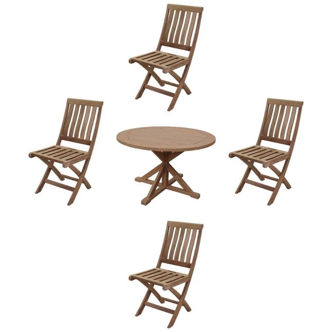 Courtyard Casual Outdoor Dining Table Courtyard Casual -  Heritage Teak 5 Piece 48" Flag Leg Dining Table Set with 4 Folding Armless Chairs | 5481