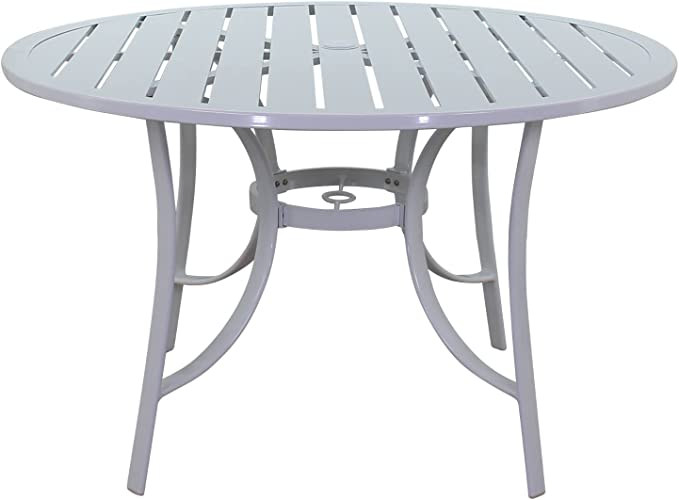Courtyard Casual Outdoor Dining Table Courtyard Casual -  Santa Fe 48" Round Aluminum Dining Table with Slat Top and Umbrella Hole in White | 5611