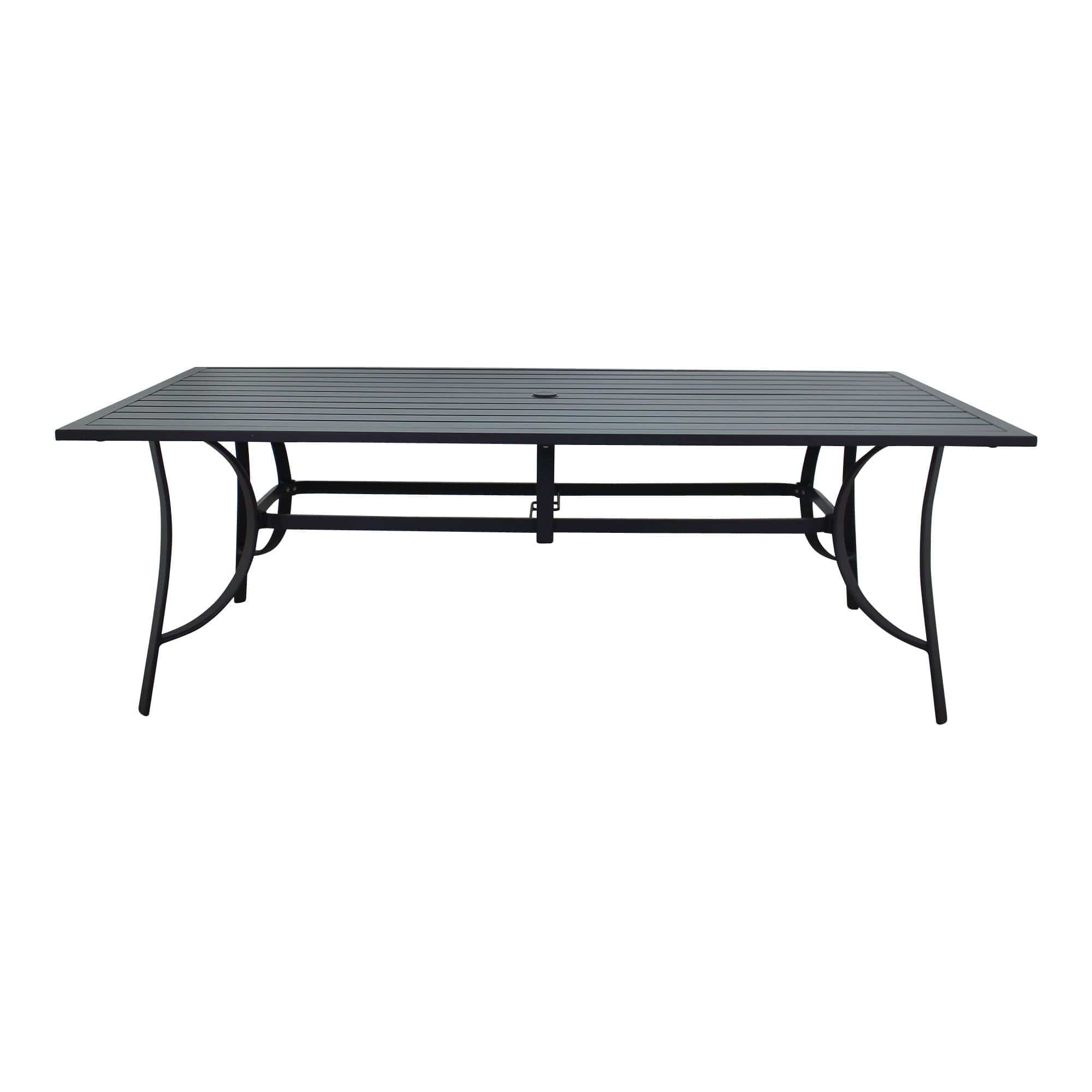 Courtyard Casual Outdoor Dining Table Courtyard Casual -  Santa Fe 84" x 42" Rectangle Aluminum Dining Table with Slat Top and Umbrella Hole in Java | 5676
