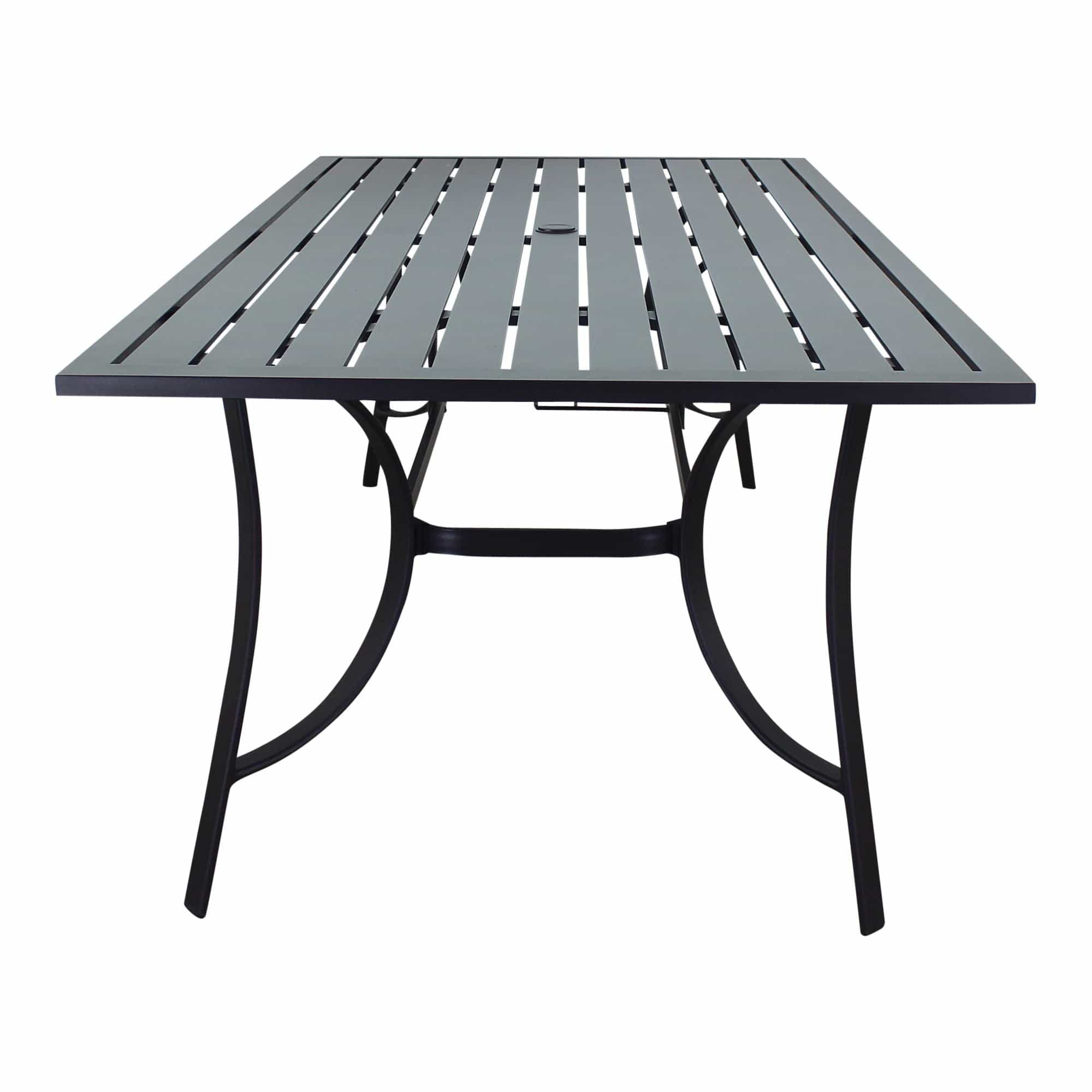 Courtyard Casual Outdoor Dining Table Courtyard Casual -  Santa Fe 84" x 42" Rectangle Aluminum Dining Table with Slat Top and Umbrella Hole in Java | 5676