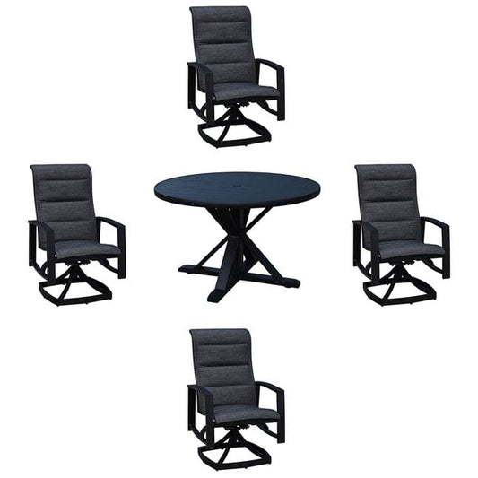 Courtyard Casual Outdoor Dining Table Courtyard Casual -  Santorini 5 Piece Motion 48" Round Dining Table Set with 4 Padded Swivel Sling Chairs | 5346