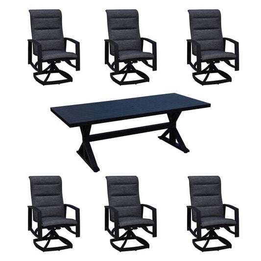 Courtyard Casual Outdoor Dining Table Courtyard Casual -  Santorini 7 Piece 84" Rectangle Motion Dining Table with 6 Swivel Spring Chairs | 5351