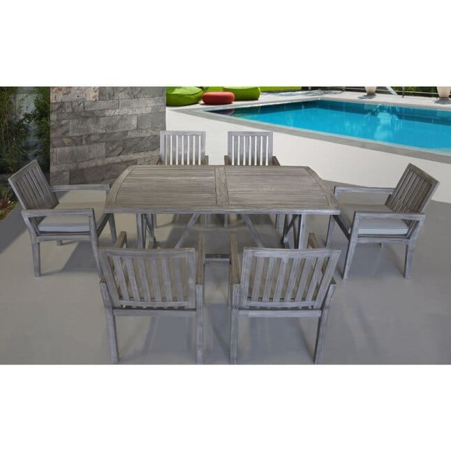 Courtyard Casual Outdoor Dining Table Courtyard Casual -  Surf Side Teak 7 Piece Set 72" Rectangle Dining Table and 6 Dining Chairs | 5456