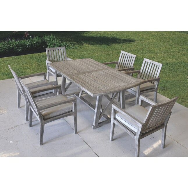 Courtyard Casual Outdoor Dining Table Courtyard Casual -  Surf Side Teak 7 Piece Set 72" Rectangle Dining Table and 6 Dining Chairs | 5456