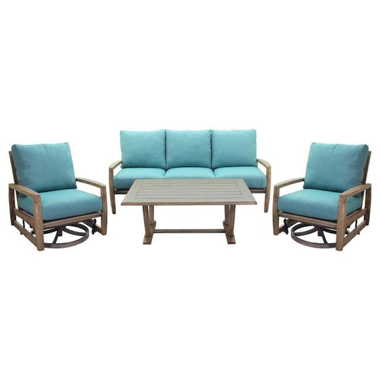 Courtyard Casual Outdoor Sofa Courtyard Casual -  Avalon FSC Teak 4 Piece Motion Seating Group with Sofa, Coffee Table and 2 Swivel Gliders | 5376