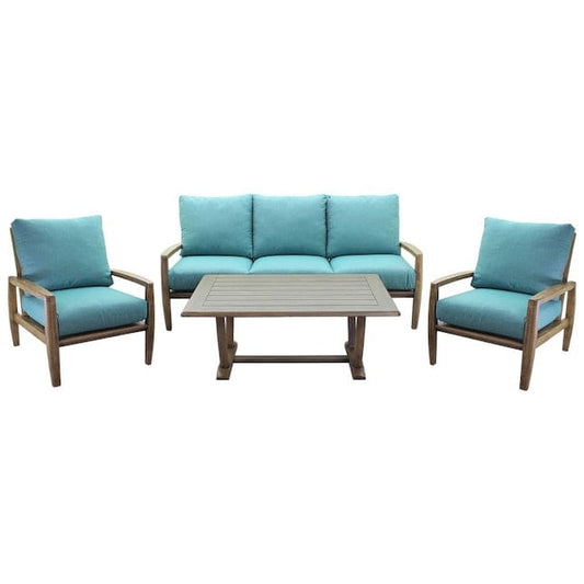 Courtyard Casual Outdoor Sofa Courtyard Casual -  Avalon FSC Teak 4 Piece Seating Group with Sofa, Coffee Table and 2 Club Chairs | 5375