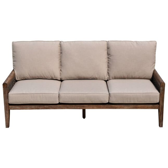 Courtyard Casual Bermuda FSC Teak 4 Piece Seating Set with Sofa, Coffee Table and 2 Club Chairs - Taupe