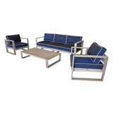Courtyard Casual Outdoor Sofa Courtyard Casual -  Driftwood Gray Teak Modern North Shore Outdoor Three Seater Sofa with Cushions | 5019