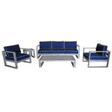 Courtyard Casual Outdoor Sofa Courtyard Casual -  Driftwood Gray Teak Modern North Shore Outdoor Three Seater Sofa with Cushions | 5019