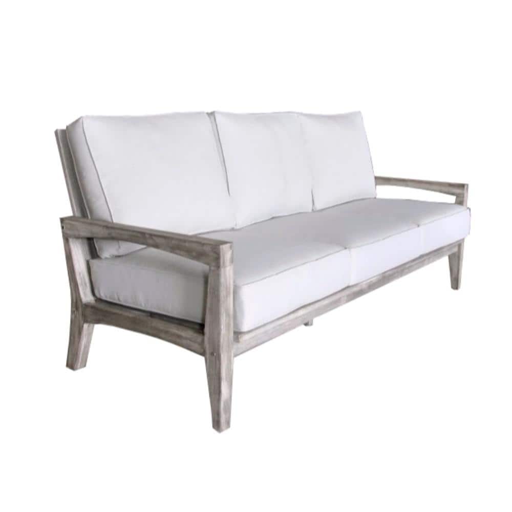 Courtyard Casual Outdoor Sofa Courtyard Casual -  Driftwood Gray Teak Surf Side Outdoor Three Seater Sofa with Cushions | 5013