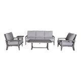 Courtyard Casual Outdoor Sofa Courtyard Casual -  Driftwood Gray Teak Surf Side Outdoor Three Seater Sofa with Cushions | 5013
