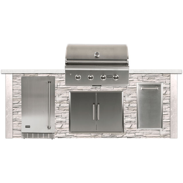 Coyote Coyote Outdoor Living - 8ft Grill Island - Stacked Stone | White | RTAC-G8-SW