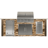 Coyote Outdoor Kitchen Island Coyote Outdoor Living - 8ft Outdoor Kitchen Package - Stacked Stone | Coyote C-Series 36-Inch 4-Burner Built-In | Coyote - 21" Built-in Outdoor Refrigerator | Coyote - Single Pull Out Trash and Recycle | Double Access Door
