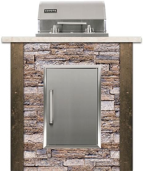Coyote Coyote Outdoor Living - 3ft Outdoor Kitchen Package - Storage - Stacked Stone | Coyote - 120V Single Burner Manual Control | Single Access Door