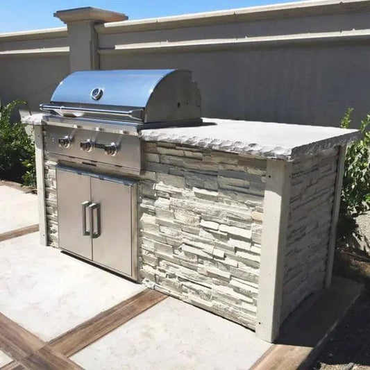 Coyote Outdoor Kitchen Package Coyote Outdoor Living - 6' Grill Island - Stacked Stone - Modern White | 34" C-Series Grill | 31" Double Access Doors | Ready-To-Assemble