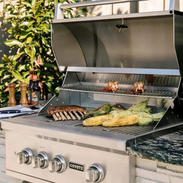 Coyote Outdoor Kitchen Package Coyote Outdoor Living - 6' Premium Grill Island - Weathered Wood - Brown Terra | 34" C-Series Grill | 21" Built-in Refrigerator | Double Access Doors | Ready-To-Assemble