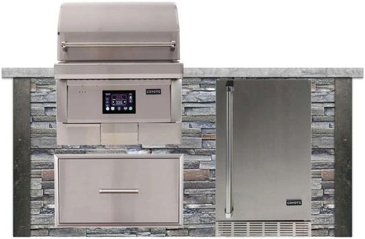 Coyote Outdoor Kitchen Package Coyote Outdoor Living - 6ft Grill Island - Stacked Stone | Coyote 28-Inch Built-In | Coyote 28-Inch Built-In Pellet Grill | Coyote - 21" Built-in Outdoor Refrigerator