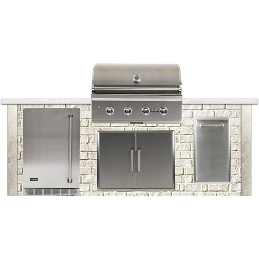 Coyote Outdoor Kitchen Package Coyote Outdoor Living - 8ft Outdoor Kitchen Package - Reclaimed Brick | White | C-Series 36-Inch 4-Burner Built-In | Coyote - 21" Built-in Outdoor Refrigerator | 31" Double Access Door | Single Pull Out Trash and Recycle