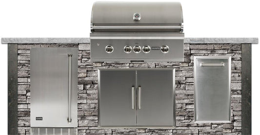 Coyote Outdoor Kitchen Package Coyote Outdoor Living - 8ft Outdoor Kitchen Package- Stacked Stone | Coyote - 36" Grill Built-in | Coyote - 21" Built-in Outdoor Refrigerator | Coyote - Single Pull Out Trash and Recycle | Double Access Door
