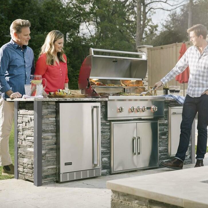Coyote Outdoor Kitchen Package Coyote Outdoor Living - 8ft Outdoor Kitchen Package- Stacked Stone | Coyote - 36" Grill Built-in | Coyote - 21" Built-in Outdoor Refrigerator | Coyote - Single Pull Out Trash and Recycle | Double Access Door