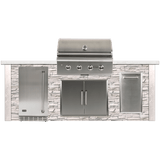 Coyote Outdoor Kitchen Package Coyote Outdoor Living - 8ft Outdoor Kitchen Package - Stacked Stone | White | C-Series 36-Inch 4-Burner Built-In | Coyote - 21" Built-in Outdoor Refrigerator | 31" Double Access Door | Single Pull Out Trash and Recycle