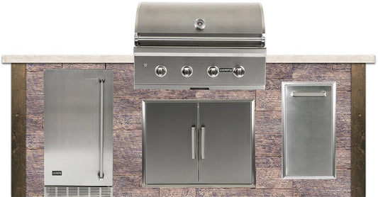 Coyote Outdoor Kitchen Package Coyote Outdoor Living - 8ft Outdoor Kitchen Package - Weathered Wood | Brown | C-Series 36-Inch 4-Burner Built-In | Coyote - 21" Built-in Outdoor Refrigerator | 31" Double Access Door | Single Pull Out Trash and Recycle
