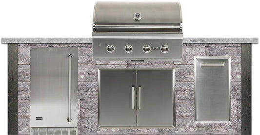 Coyote Outdoor Kitchen Package Coyote Outdoor Living - 8ft Outdoor Kitchen Package - Weathered Wood | Gray | C-Series 36-Inch 4-Burner Built-In | Coyote - 21" Built-in Outdoor Refrigerator | 31" Double Access Door | Single Pull Out Trash and Recycle