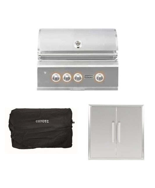 Coyote Outdoor Kitchen Package Coyote S-Series 30-Inch 3-Burner, Double Access Door, Grill Cover Outdoor Kitchen Package