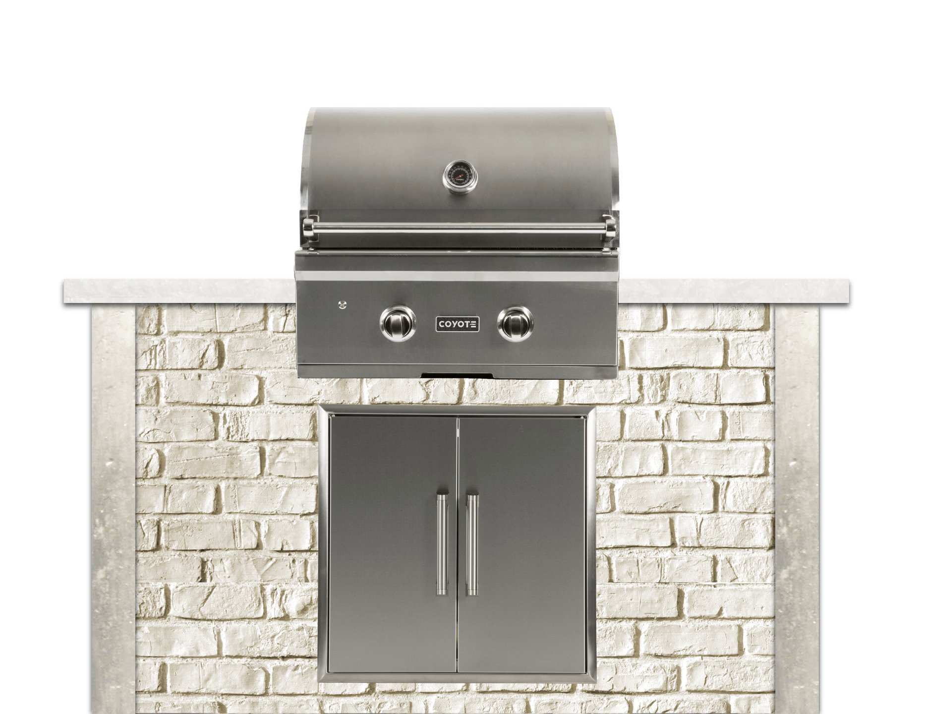 Coyote Outdoor Kitchen Package RTA Pre Built 5' Grill | 3 piece Outdoor Kitchen Package - Reclaimed Brick | White | Coyote C-Series 28" Grill | Access Door