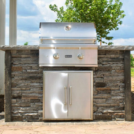 Coyote Outdoor Kitchen Package RTA Pre Built 5' Grill Package - Stacked Stone | Stone Gray | Coyote C-Series 28" Grill | Access Door