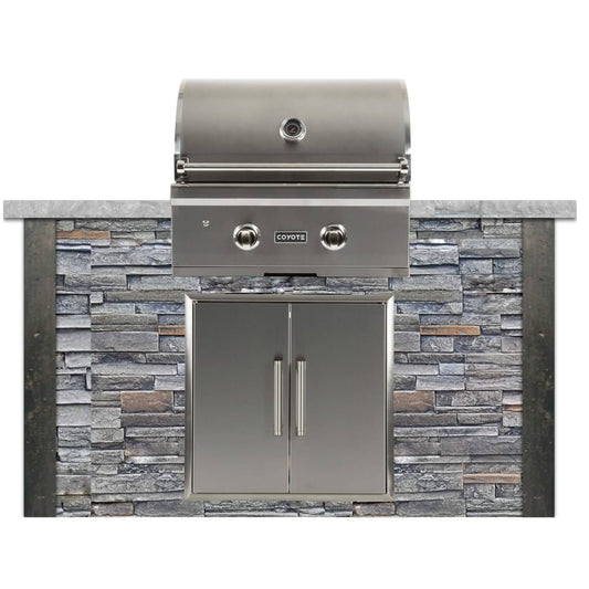 Coyote Outdoor Kitchen Package RTA Pre Built 5' Grill Package - Stacked Stone | Stone Gray | Coyote C-Series 28" Grill | Access Door