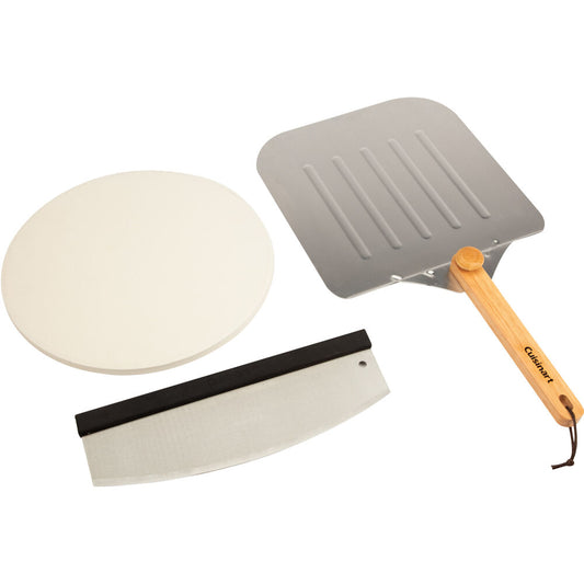 Cuisinart Grill - Deluxe Pizza Set Includes Cordierite Stone, Pizza Cutter and Peeler - CPS-515