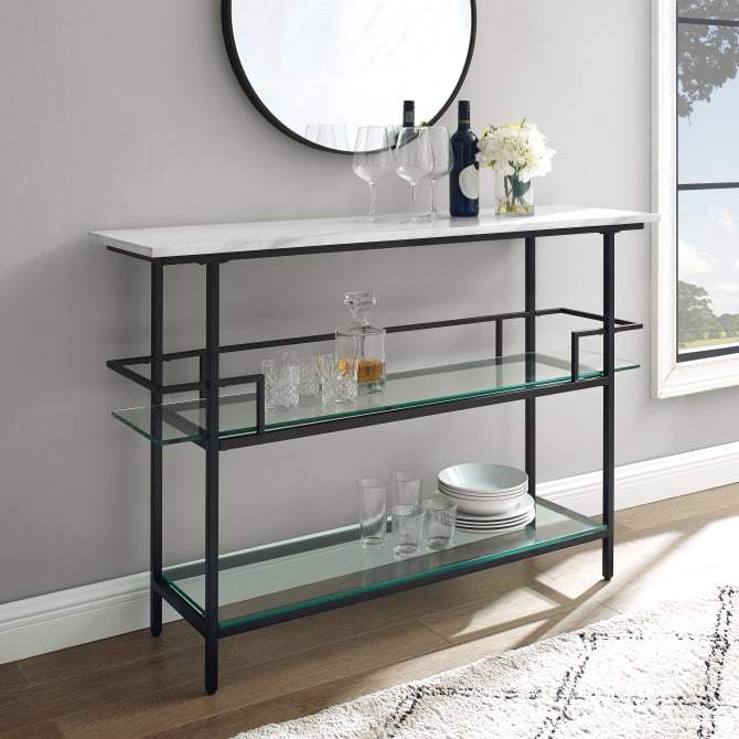 Crosley Furniture Bar Crosely Furniture - Aimee Bar W/Faux Marble Top Matte Black/Chrome - CF4008-XX