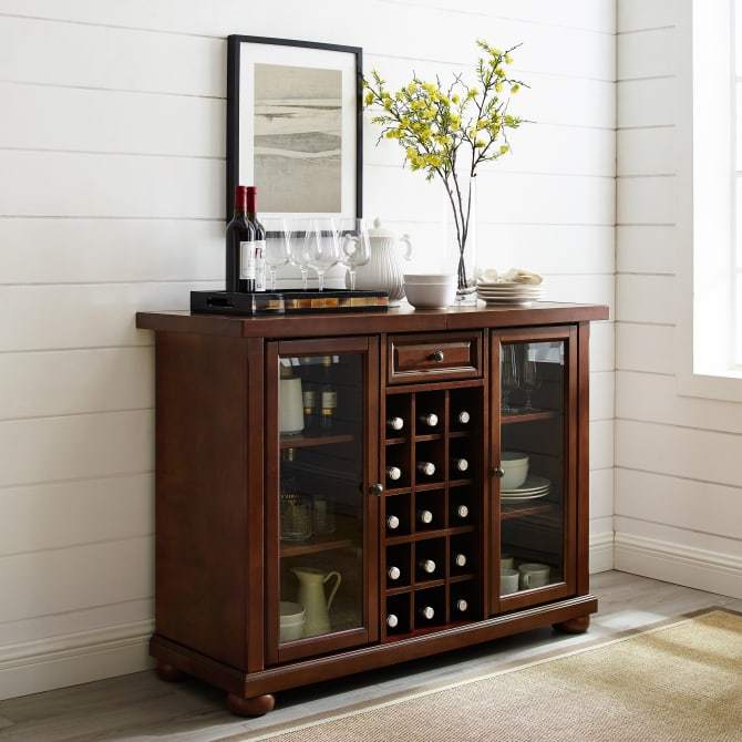 Crosley Furniture Bar Crosely Furniture - Alexandria Sliding Top Bar Cabinet Mahogany/Black - KF40002AXX