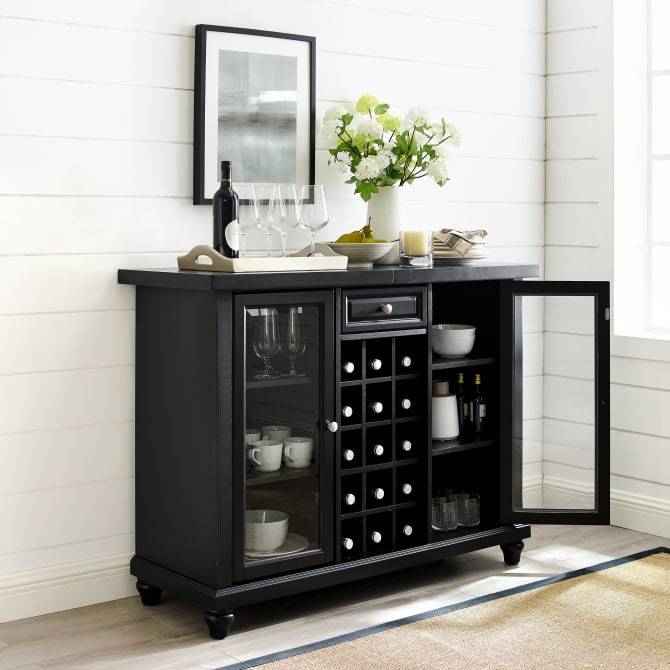 Crosley Furniture Bar Crosely Furniture - Cambridge Sliding Top Bar Cabinet Black/Mahogany - KF40002DBK/MA