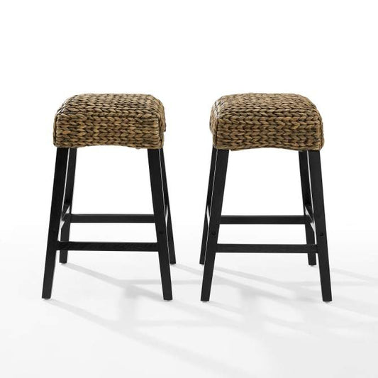Crosley Furniture Bar Crosely Furniture - Edgewater 2Pc Backless Counter Stool Set Seagrass/Darkbrown - 2 Stools - CF502527-SG - Seagrass