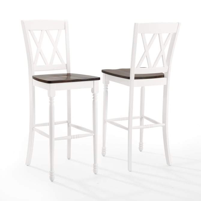 Crosley Furniture Bar Crosely Furniture - Shelby 2Pc Bar Stool Set Distressed White - 2 Stools - CF501030-WH - Distressed White