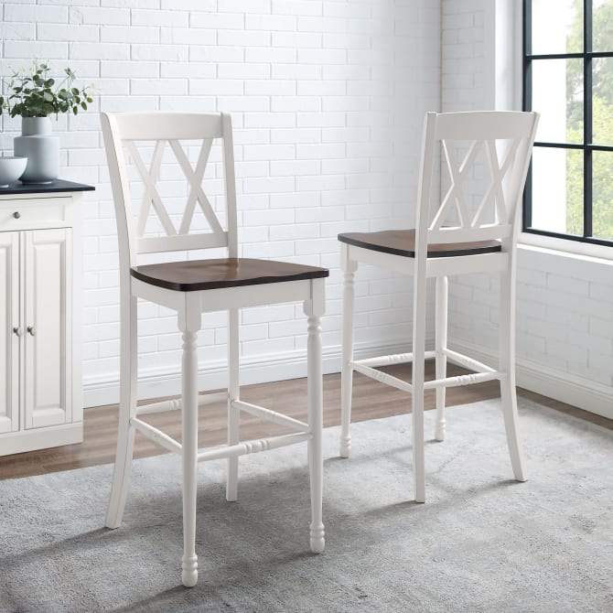 Crosley Furniture Bar Crosely Furniture - Shelby 2Pc Bar Stool Set Distressed White - 2 Stools - CF501030-WH - Distressed White