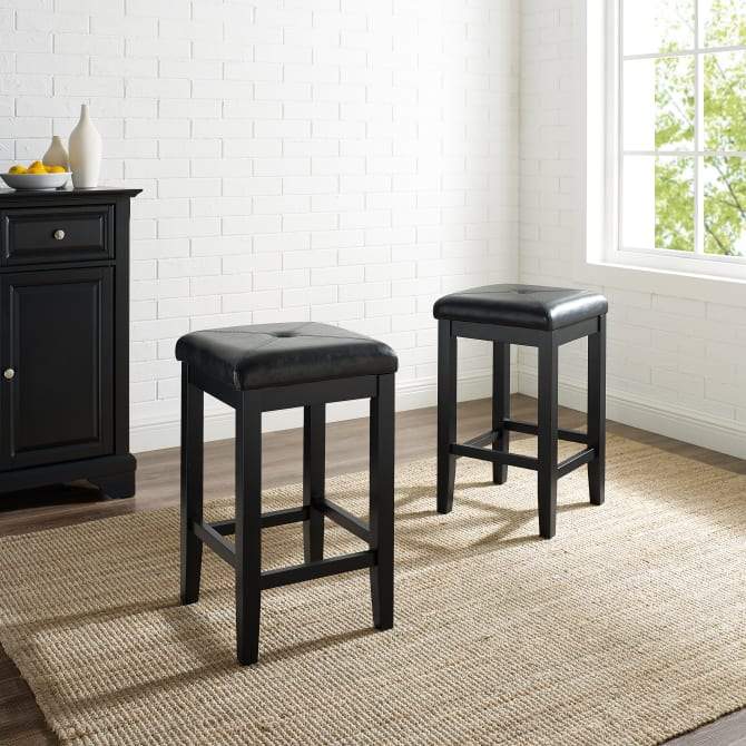 Crosley Furniture Bar Crosely Furniture - Upholstered Square Seat 2Pc Counter Stool Set Include Color/Black - 2 Stools - CF500524-XX
