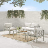 Crosley Furniture Conversation Set Crosely Furniture - Ashford 4Pc Outdoor Metal Conversation Set Creme/Gray - Loveseat, Coffee Table, & 2 Armchairs - KO70360BY-CR - Creme