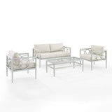Crosley Furniture Conversation Set Crosely Furniture - Ashford 4Pc Outdoor Metal Conversation Set Creme/Gray - Loveseat, Coffee Table, & 2 Armchairs - KO70360BY-CR - Creme