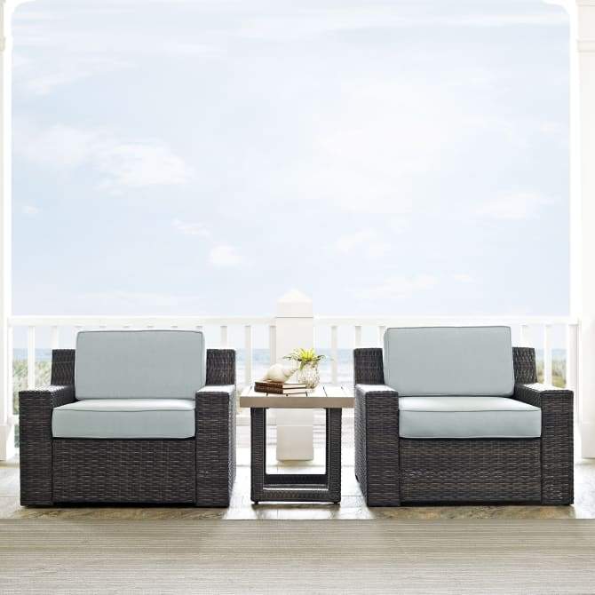 Crosley Furniture Conversation Set Crosely Furniture - Beaufort 3Pc Outdoor Wicker Chair Set Mist/Brown - Side Table & 2 Chairs - KO70124BR-MI - Mist