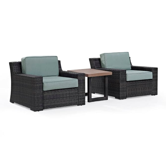 Crosley Furniture Conversation Set Crosely Furniture - Beaufort 3Pc Outdoor Wicker Chair Set Mist/Brown - Side Table & 2 Chairs - KO70124BR-MI - Mist