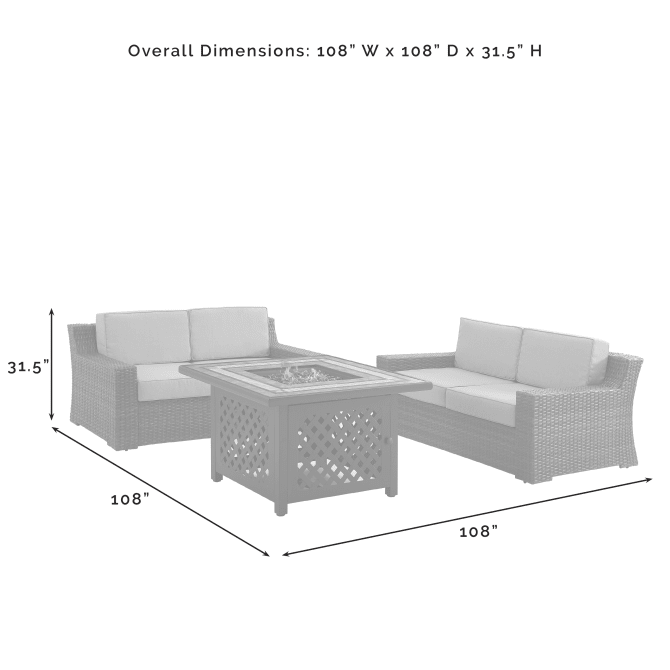 Crosley Furniture Conversation Set Crosely Furniture - Beaufort 3Pc Outdoor Wicker Conversation Set W/Fire Table Mist/Brown - Tucson Fire Table & 2 Loveseats - KO70175BR - Mist