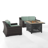 Crosley Furniture Conversation Set Crosely Furniture - Beaufort 3Pc Outdoor Wicker Conversation Set W/Fire Table Mist/Brown - Tucson Fire Table, Loveseat, & Chair - KO70177BR - Mist