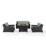 Crosley Furniture Conversation Set Crosely Furniture - Beaufort 4Pc Outdoor Wicker Conversation Set W/Fire Table Mist/Brown - Tucson Fire Table, Loveseat, & 2 Chairs - KO70176BR - Mist