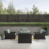 Crosley Furniture Conversation Set Crosely Furniture - Beaufort 5Pc Outdoor Wicker Chair Set W/Fire Table Mist/Brown - Tucson Fire Table & 4 Chairs - KO70180BR - Mist